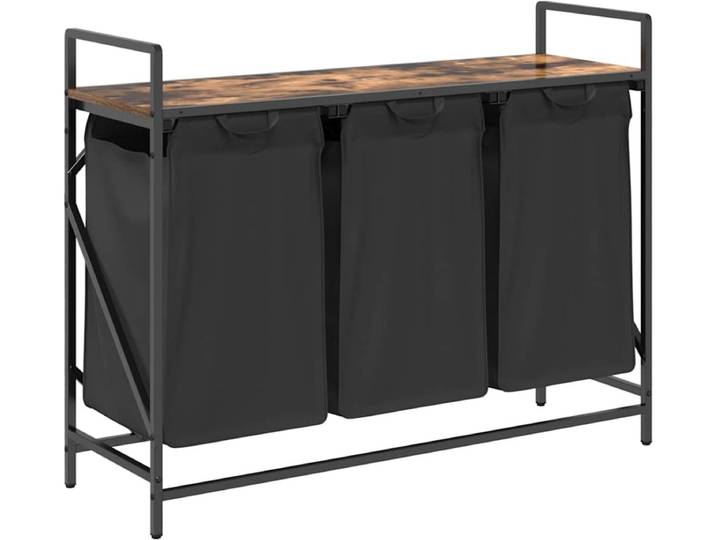 vidaXL - Wasmand - 3 - vakken - met - plank - gerookt - eikenkleurig