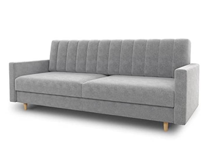Sofnet - Schlafsofa Sara mit Bettkasten (Grau, Paros 05) Schlafsofa mit Bettkasten, Wellenfeder, Veloursstoff, Holzfüße, Bettfunktion, Couch, Sofagarnitur