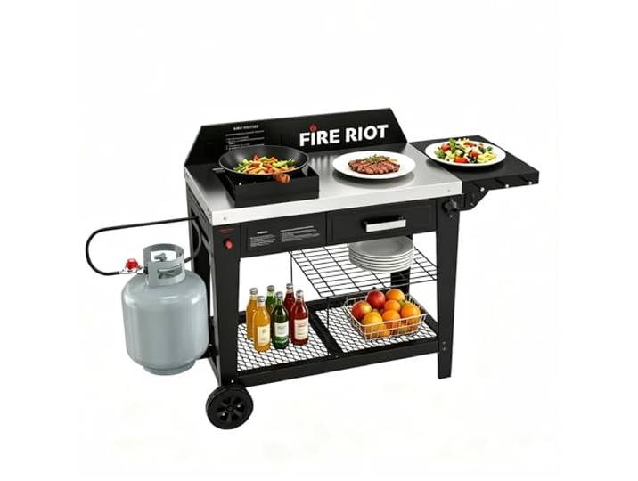Robuste Outdoor-Wok-Kochstation – 50.000 BTU Wokbrenner – Hochleistungs-Wok aus Karbonstahl – perfekt zum Braten, Anbraten, Heckklappen und Angeln