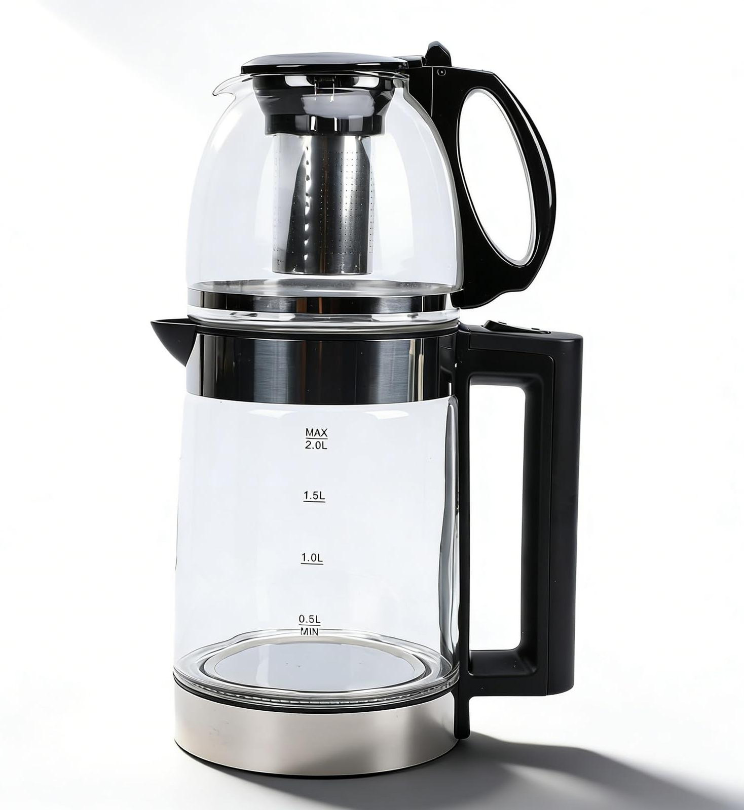 Dripio Elektrische glazen theepot met theefilter, 0,8 liter en 2 liter, 2000 watt
