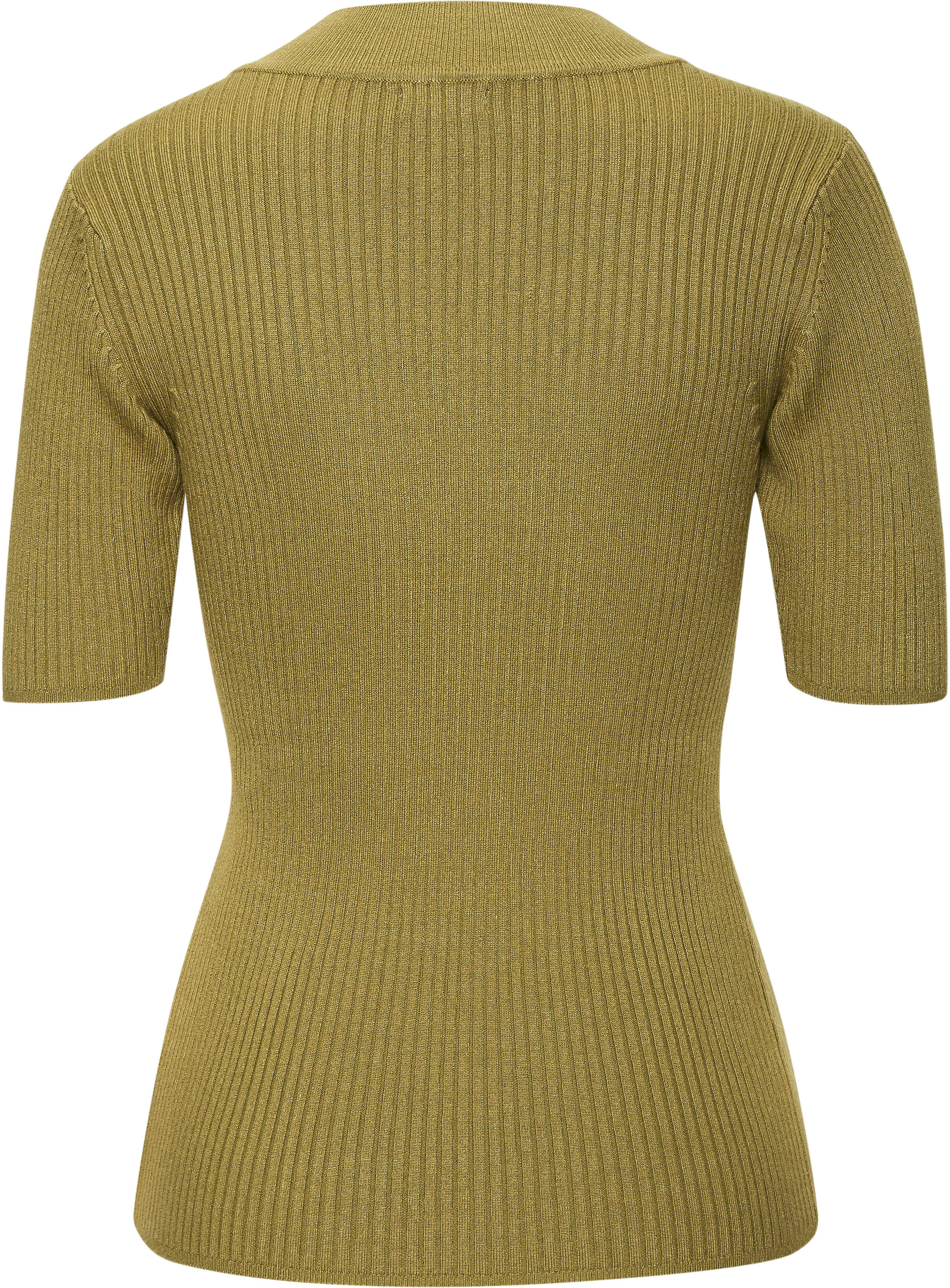 Kurzarmpullover LASCANA "mit Rippstruktur", Damen, Gr. 40/42, grün (moosgrün), Rippstrick, Obermaterial: 70% Viskose, 30% Polyamid, unifarben, figurbetont hüftlang, hoch geschlossener Ausschnitt, Pullover Kurzarmpullover, figurbetonter Strickpullover, Ste