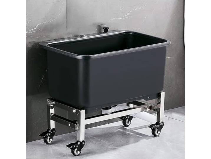 Modernes Moppwaschbecken aus grauem Polypropylen, 60 cm x 40 cm 50,5 cm, freistehend, rechteckig, Abfluss for Heben und Drehen, Spülbecken(Black,60cm)