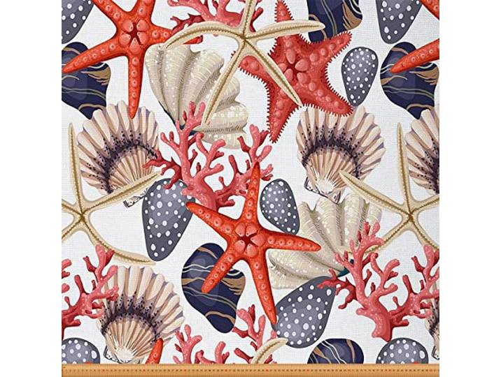 Muschelstoff Meterware Meeressterne Polsterstoff für Stühle Koralle Dekostoff Nautische Meerestiere Botanischer Draussen Stoff Stein Wasserdichter Stoff Blau Rot 920 x 150 (HxB)