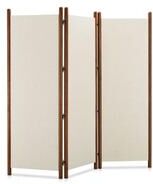 NADAAL STUDIOS Luca Screen, Linen-Blend Fabric Panels with Solid Rubberwood Frame, Walnut-Stained Posts, Off White