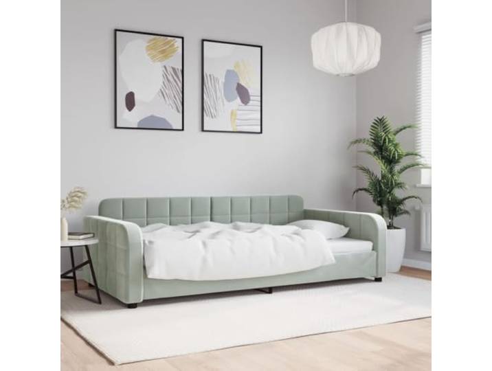 WDGJJFECNMUEHI Samt 2 in 1 Schlafsofa Gästebett 100x200 cm Grau Tagesbett Hellgrau 100x200 cm Samt Schlafsofa mit Matratzenrost Gästebett Metallgestell 2-in-1 Polsterbett für Wohnzimmer