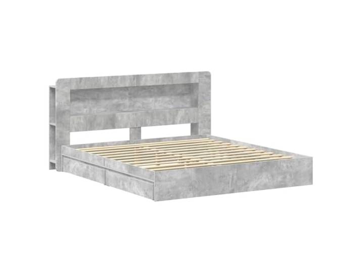 KTHLBRH Bettgestell, Zementgrau, 200 x 200 cm Technisches Holz, feste Latten, integrierte Schubladen, 140 kg Kapazität
