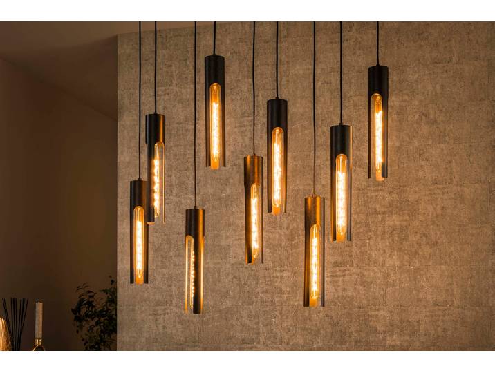 Pendelleuchte „Aveline“ – Mit 9 Leuchten in edlem, schwarzen Tube-Design - Schwarz - Luxusbetten24
