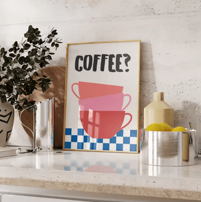 Inspire Curations Retro Coffee Club Canvas Wall Art Beige Minimalist Coffee & Drink Poster Decor ct100 4 50x75cm Unframed