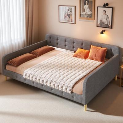 VIVIADORE Queen Size Gray Linen Upholstered Daybed - Solid Pine & MDF Frame, 4 Support Legs, No Box Spring Needed