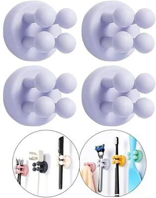 Useful Little Things Self Adhesive Silicone Toothbrush Holder Wall Hook 4pcs Purple