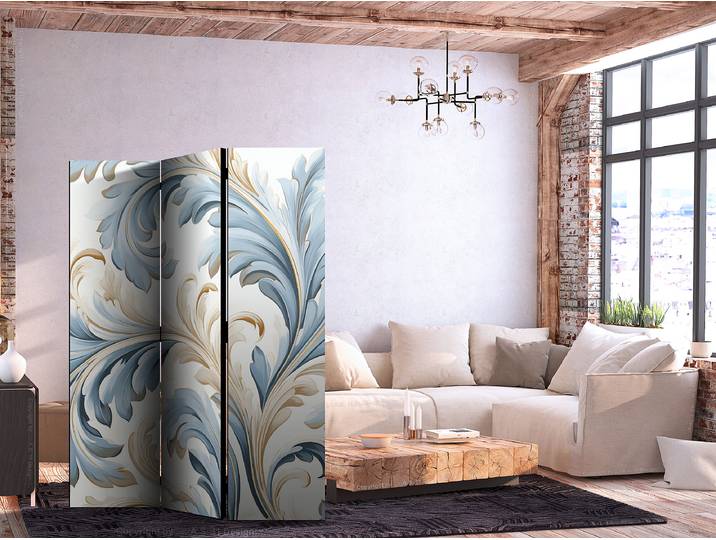 Akustik-Paravent Baroque Ornaments Blue Andere Grau 135 x 172cm