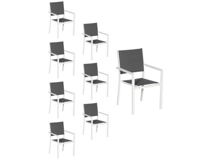 Lot de 8 chaises - HAPPY GARDEN - Lot 8 - Aluminium - Textilène gris - Rembourrées
