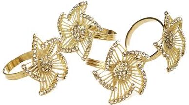Classic Touch Set of 4 Gold Napkin Rings-Leaf Design