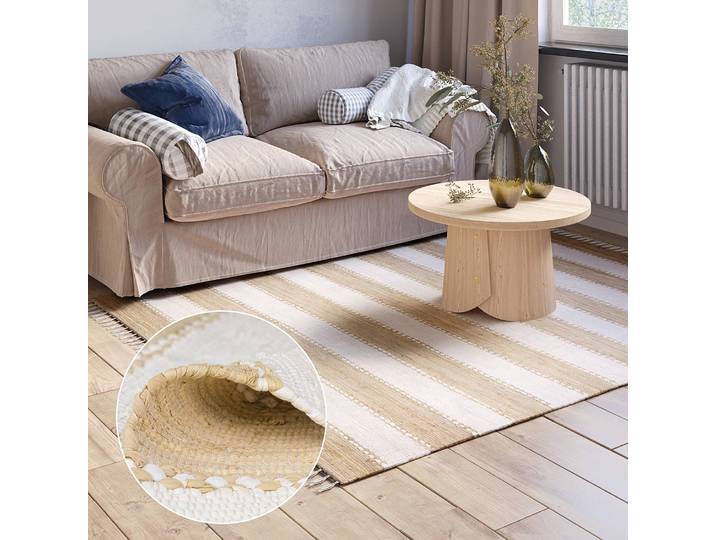 Kurzflorteppich Maher Beige/Beige 200 x 140cm Baumwollstoff