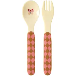 RICE Melamin Kinderbesteck-Set Music Band Löffel und Gabel, Pink - L 14 cm