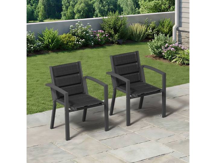 Chaises De Jardin Set De 2 Chaise De Salle À Manger Empilable en Aluminium Fauteuil Jardin Piscine Terrasse Salle Gris