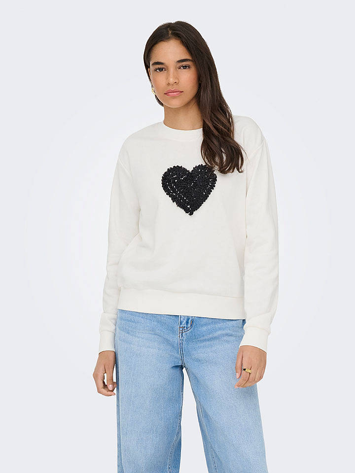 JDY Sweatshirt "Paris" in Creme/ Schwarz - L