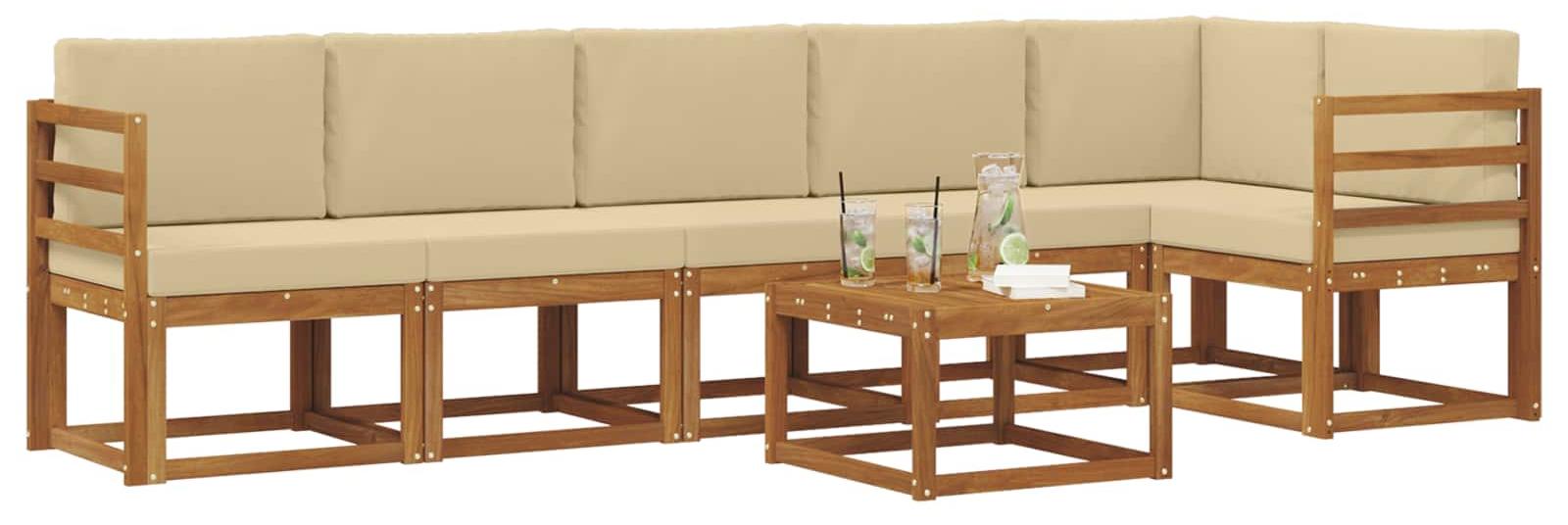 Outdoor-Sofagarnitur mit Kissen 7 pcs Natur und Beige