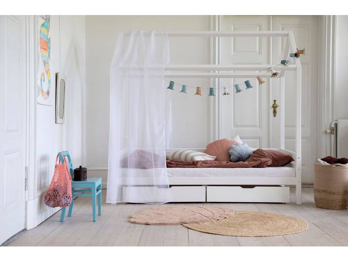 Kinderbett HOPPEKIDS ECO Dream - Hausbett aus Massivholz für kleine Träumer , weiß, B:98cm, Betten, Kinderbett, Skandinavisches Design für ein gemütliches Kinderzimmer