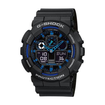 Chronograph CASIO G-SHOCK, schwarz (schwarz, dunkelblau), Armbanduhren, Herren, schwarz, Chronograph, Quarzuhr,Armbanduhr,Herrenuhr,digital, bis 20 bar wasserd.Resinarmband