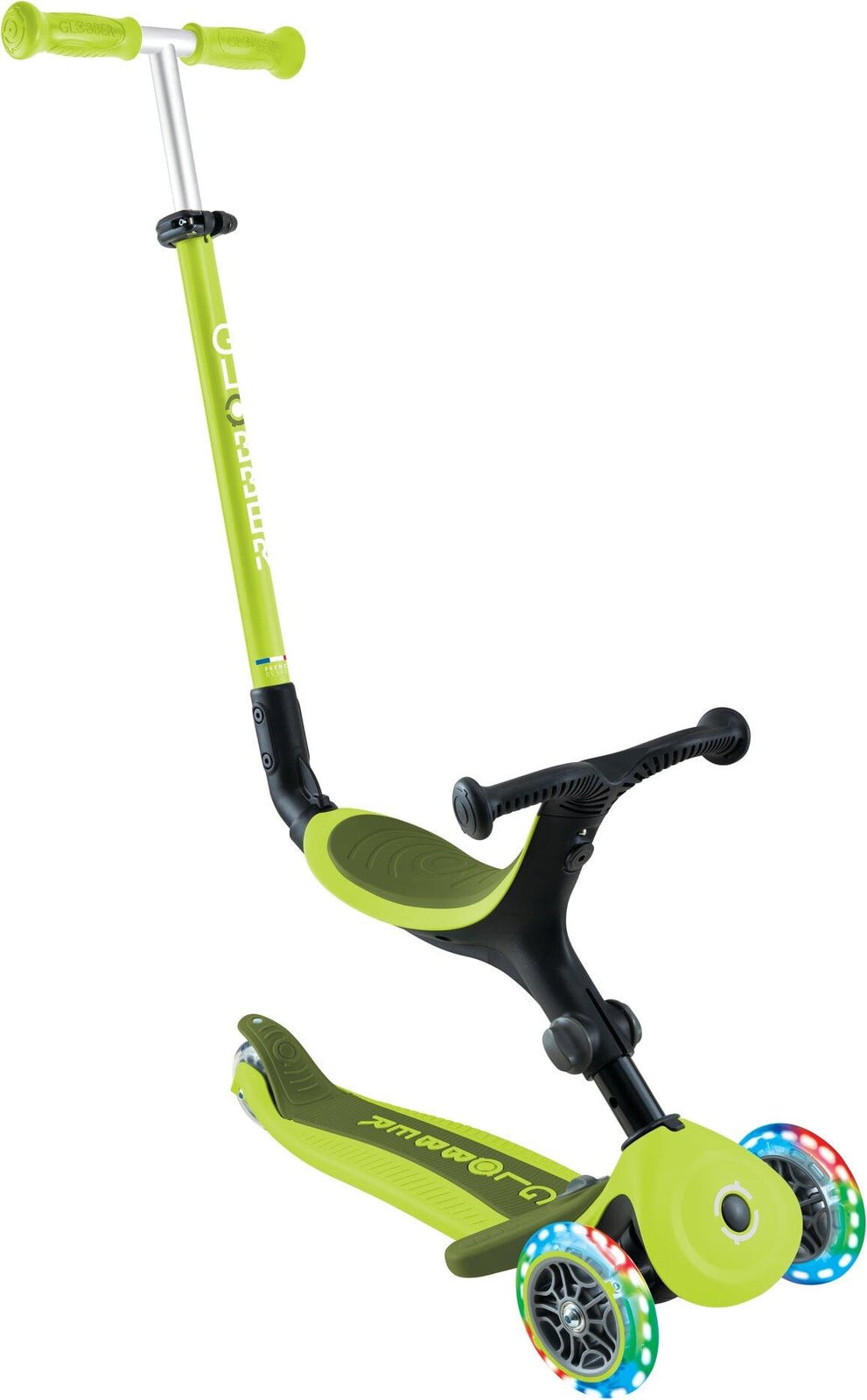 Globber Go-Up Active Lights 3-in-1 driewieler, loopfiets en scooter, limoengroen