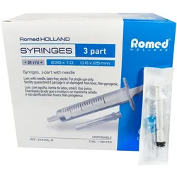 Romed Einmalspritzen mit Einmalkanülen 3-teilig steril 2 ml (100 Stück)