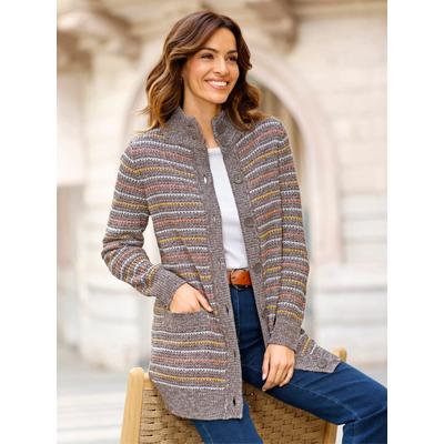 Strickjacke CLASSIC BASICS, Damen, Gr. 44, braun (dunkeltaupe, ecru, gestreift), 100% Polyacryl, gemustert, gestreift, mehrfarbig, Strickjacken Strickjacke