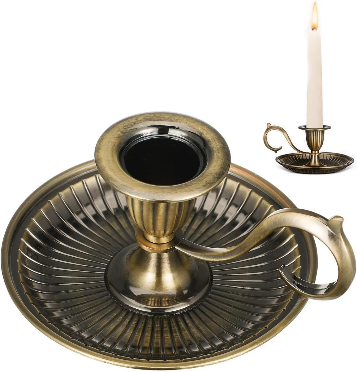 Vintage Messing Metalen Kandelaar met Handvat voor Taperkaarsen