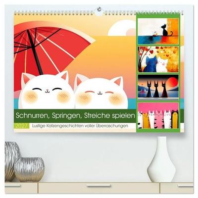 Schnurren, Springen, Streiche spielen (hochwertiger Premium Wandkalender 2027 DIN A2 quer), Kunstdruck in Hochglanz