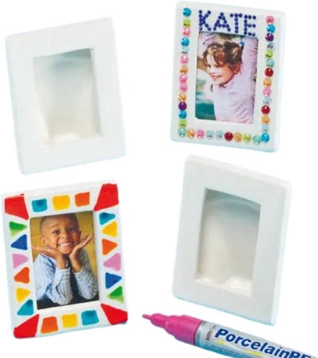 4 Stuks Kleine Keramische Fotolijstjes om te Schilderen – Knutselmateriaal voor Kinderen