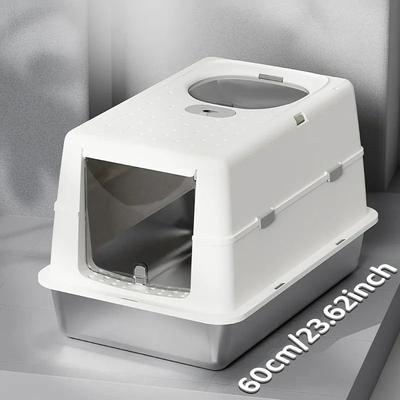 Uplift Essentials Stainless Steel Cat Litter Box With Privacy Flip Cover white s