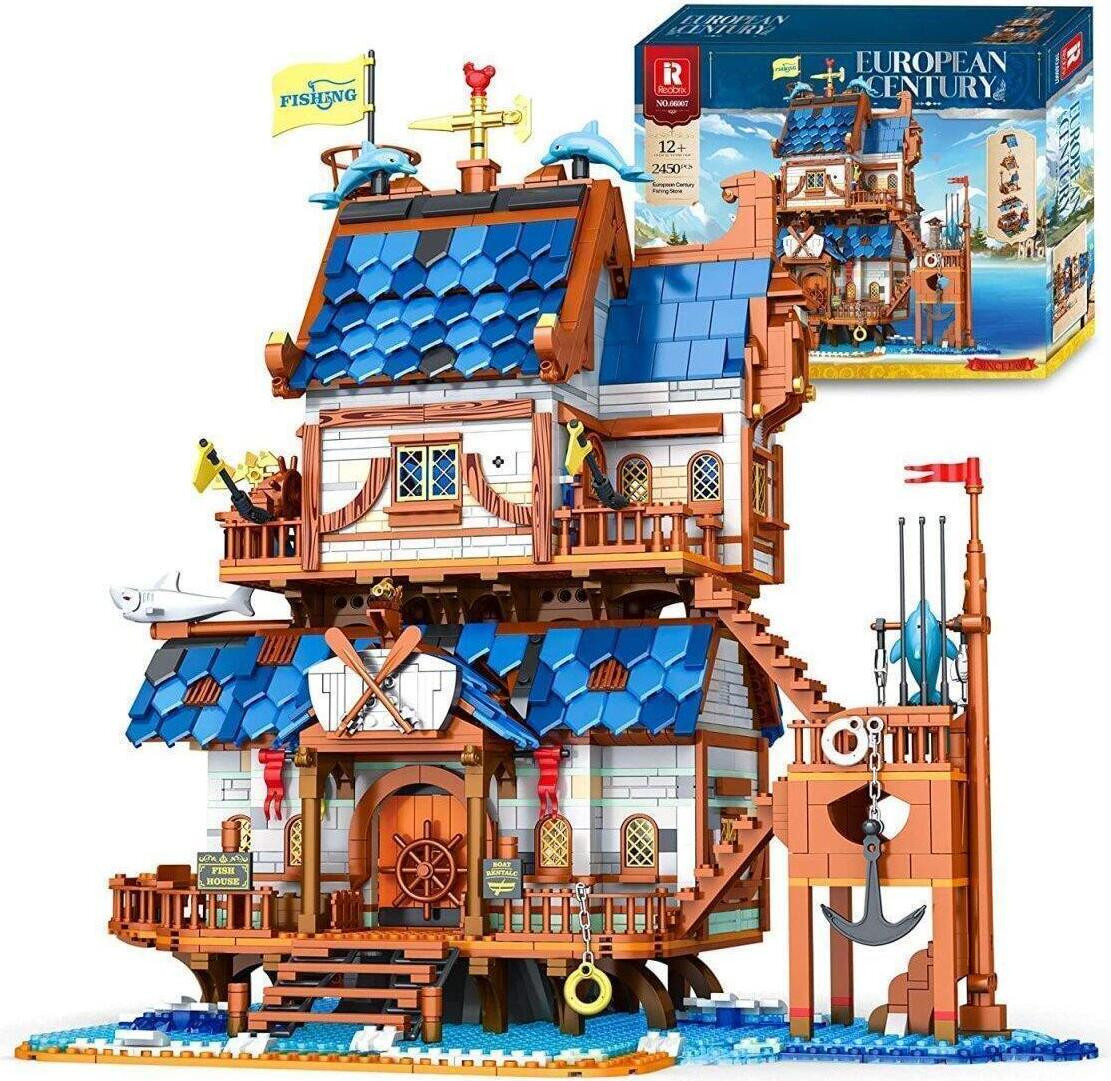 Kiddicraft Reobrix Middeleeuws viswinkeltje met bootopslag bouwstenen set