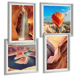 BILDER SET 4er Set - 50x50 cm & 40x60 cm Silberner Rahmen - Wasserfall in der Schlucht