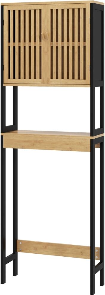 Homcom Étagère de toilettes placard 2 portes bambou naturel/noir Beige 60x172x22cm
