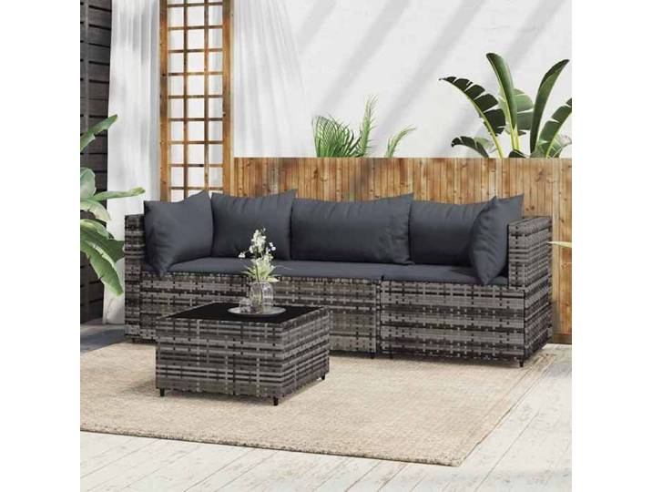 Promo été Canapé/Sofa Terrasse - SWEETY - Gris - Salon de jardin Moderne - 4 pcs - avec coussins Gris Résine tressée 63x63x57 5cm 1
