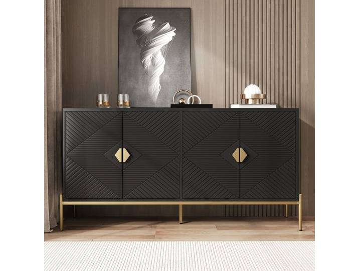 Buffet moderne - DREAMMESPACE - 162x40x80 cm - 4 portes - Noir - Design contemporain