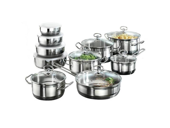 Karcher Topfset Jasmin aus Edelstahl, Induktion, 20-teilig, Silberfarben, Metall, Rund, geschmacksneutral, Kochgeschirr, Töpfe, Topfsets