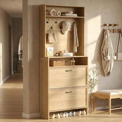 Garvee 2-in-1 Hall Tree Shoe Storage Cabinet, 2 Flip Drawers, Adjustable Shelf, Hidden Shoes Rack, Anti-Tipping Kit