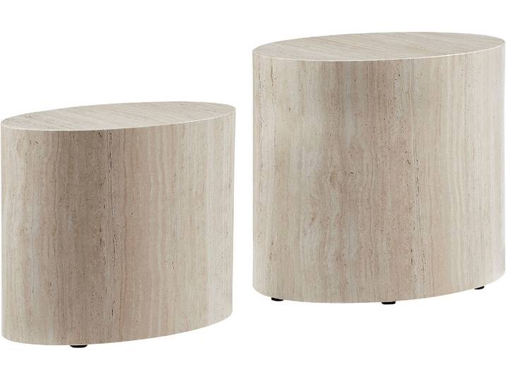 Couchtisch SALESFEVER Almeria - Stilvoller Wohnzimmer- und Beistelltisch , beige (beige travertinoptik), B:48cm H:40cm T:33cm, MDF, mit Melaminfolie überzogen, Tische, Couchtisch, oval, in Travertinoptik
