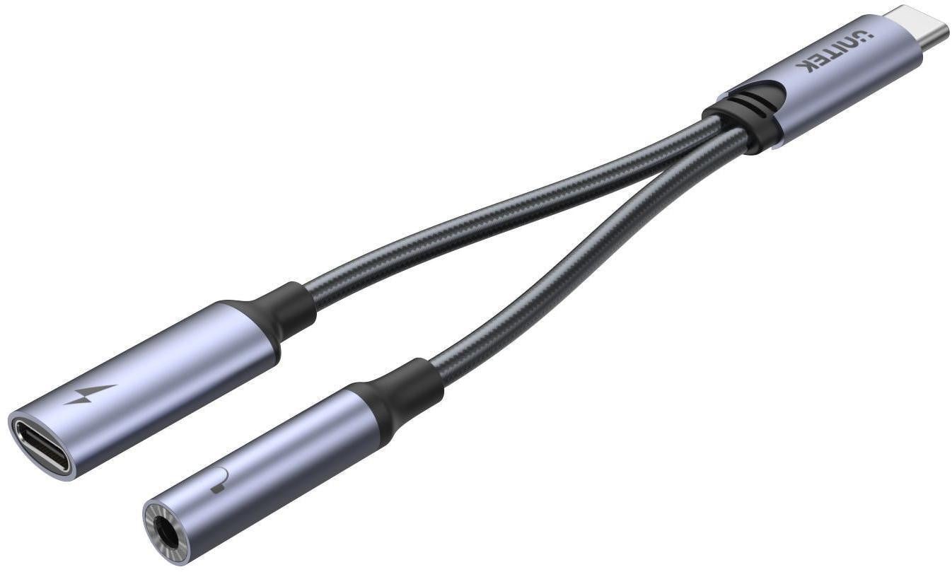 Unitek USB-C adapter met 3,5 mm minijack en USB-C poort, 60W