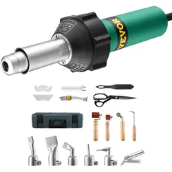 VEVOR Heißluft-Kunststoffschweißgerät, 1600 W Heißluftpistole, 50–600 °C PVC TPO Vinyl Schweißbrenner, Hot Air Welder Set mit 17 Zubehörteilen – Werkzeugkasten, Düse, Rolle, Klingen für PP/PE/PVC
