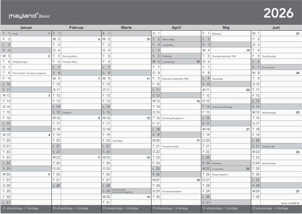 Mayland 2026 Basic Kontorkalender, A4
