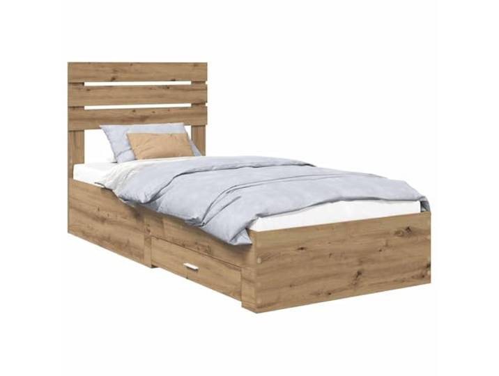 PUGYNBK Bettgestell mit Schublade Eiche 90 x 200 cm Hartholz, Metallgriffe, integrierte Aufbewahrung, minimalistischer Stil, einfache Reinigung
