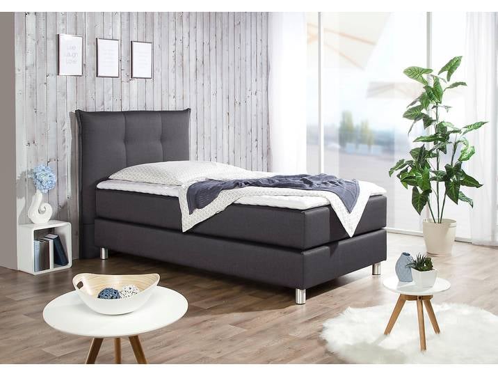 Boxspringbett, 100x200 cm, Polyester, Grau, Bonnell-Federkernmatratze, Maintal