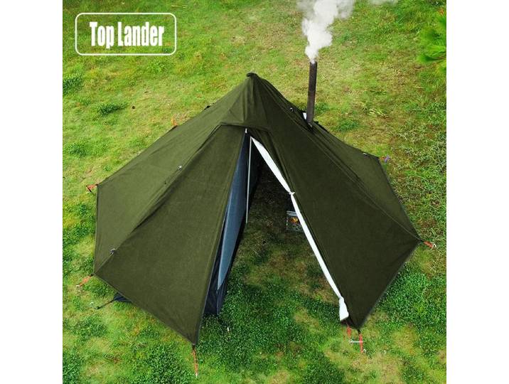 Tente chaude de Camping avec fenêtre de cheminée extérieure ultralégère Tipi tipi tente pyramide Double couche Bushcraft 1 personne tentes tente chaude