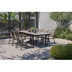 HARTMAN Aruba Teak Garten-Essgruppe, xerix, Alu/Textilene, Tisch 180/240x100cm, 6 Stapelsessel