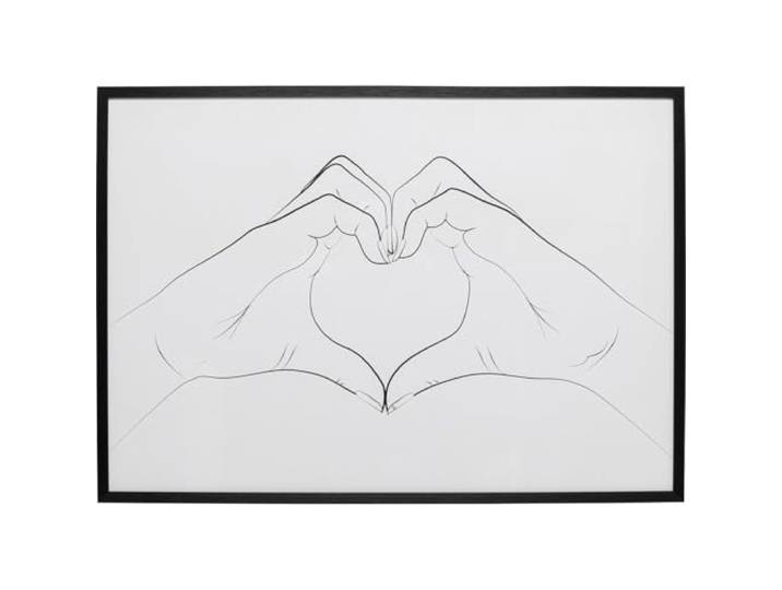 Kare Design Wandbild Heart Hands, 103x73 cm, Schwarz/Weiß, Modern, Zimmerdekoraiton, Wanddekoration, Gerahmtes Wandbild, Wandkunst, Hände in Herzform, Wohnzimmer, Flur