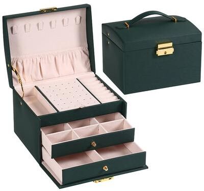 Discount Dollar Deals Lock Arch Three Layer Jewelry Box, Jewelry Storage Box For All Jewelry Types green