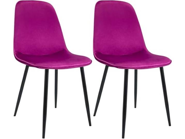 CLP Esszimmerstuhl 2er Set gepolstert Maryam, Küchenstuhl mit Rückenlehne und schwarzem Metallgestell, bis 150 kg belastbar Farbe lila Material Samt