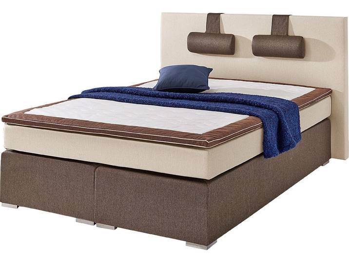 Boxspringbett Rick , braun (2 (=braun, beige)), Liegefläche B/L: 140cm x 200cm, kein Härtegrad, Bonnell-Federkernmatratze, Das Kopfteil, die Obermatratze, die untere Box, die Nackenkissen und der Topper des Schlafzimmermöbels sind mit Strukturstoff (65% Polypropylen, 35% Polyester);Jersey Vlies aus 100% Polyester;Spiegelfläche des Toppers aus 100% Polyester, ATLANTIC HOME COLLECTION, Komplettbetten, Boxspringbett, mit Bonnell-Federkernmatratze, inkl. Topper